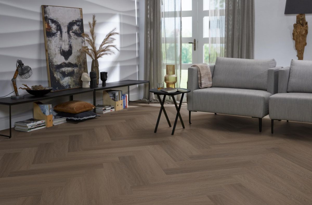 YUP Fulham Herringbone Brown plak PVC