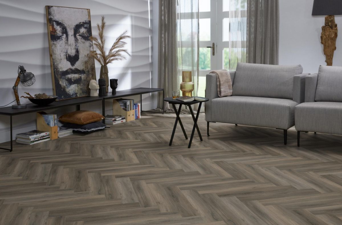 Yup Herringbone Dark grey click PVC